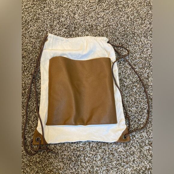 Marleylilly Canvas Drawstring Bag with Faux Leather Accents - Picture 1 of 4